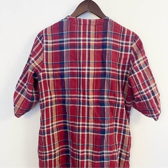 J. McLaughlin Rivera Plaid Linen Dress Size Medium Red/Blue Button Front - Picture 10 of 11